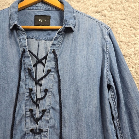 Rails Top Womens Medium Blue Raquel Chambray Lace Up Front Tencel Boho Hippie - Picture 3 of 11